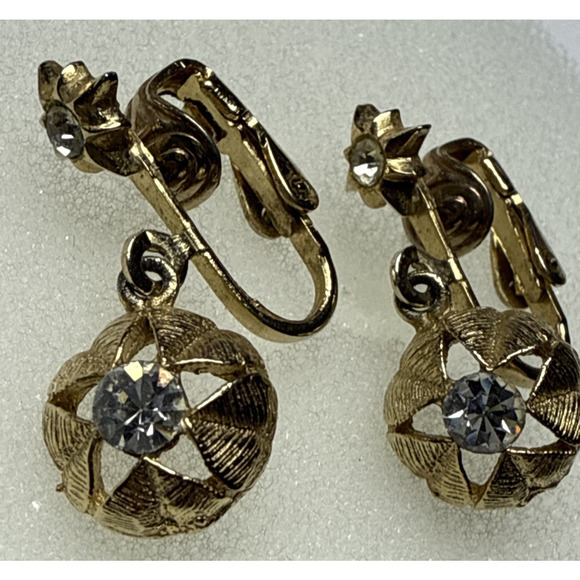 Vintage Atomic Starburst Star Clip On Dangle Earrings Rhinestone - Picture 15 of 15